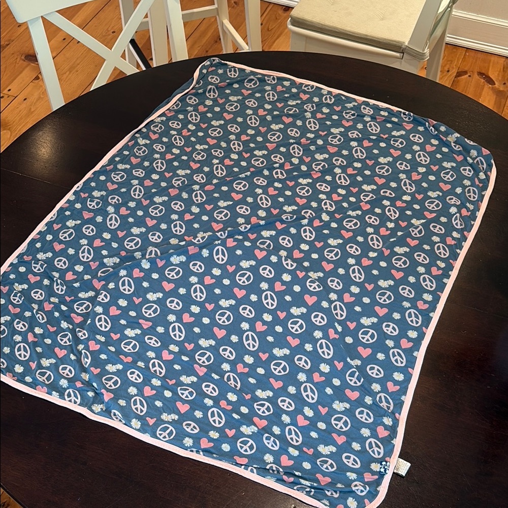 Kickee Pants Peace Sign Blue and Pink Swaddle Blanket. Bamboo Lightweight!